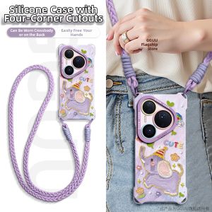 Cute Protective Case With Strap for Various Huawei Phones Silicone