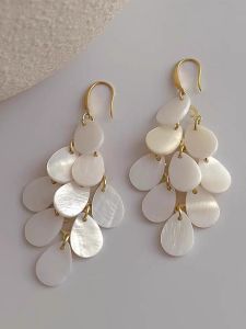 Korean Style Waterdrop Shell Tassel Earrings S925 Sterling Silver
