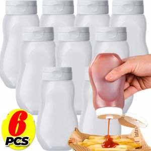 6PCS 330ml nước sốt chai bóp có nắp đậy PE dày sốt cà chua dầu giấm quả đa năng gia vị lưu trữ chất lỏng container