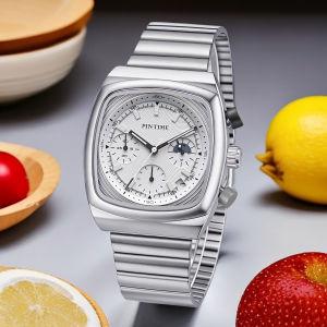 Square Vintage Watch Men’s Quartz Watch Triple Dial Multifunctional Steel Strap Date Display Sophisticated  Y2K Wristwatch