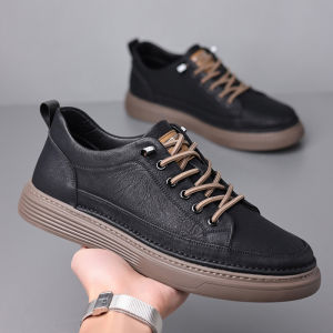 Fashion Mens Shoes Casual Sport Leather Shoes For Men Black Sneakers Rubber Shoes Low Cut School Shoes For Men Teens
