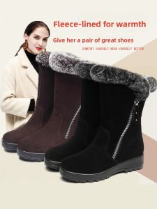 SHIPAILUO | Womens Winter Snow Boots Thickened Mid-Calf Real Leather Waterproof Anti-Slip Warm Booties For Cold Weather Large Size