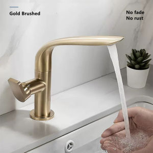 Bathroom Faucet Basin Sink Tap Kitchen Faucet Gold Brushed Solid Brass Rotatable Waterfall Stainless Steel Faucet Hot Cold Water Mixer