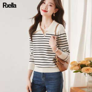 puella | French Style POLO Collar Striped Knitwear