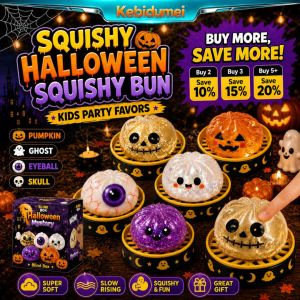 KEBIDUMEI Halloween Squishy Toy in Steamer Basket Kawaii Ghost Bun & Pumpkin Fidget Soft TPR Slow Rising Stress Relief Ball for Kids Party Favors & Desk Decor