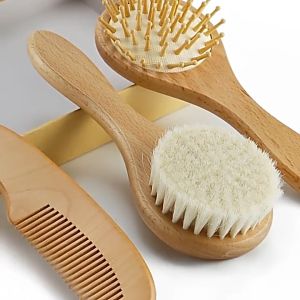 Goat Wool Wooden Baby Hairbrush Soft Goat Bristles Comb Wooden Comb Baby Brush Baby Comb Set Baby Hair Comb Sikat Rambut Bayi Sikat Bulu Kambing Baby