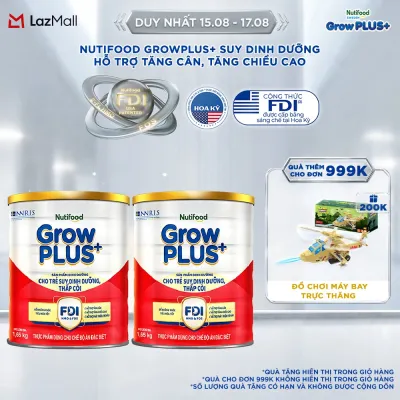 [BAO BÌ MỚI] Combo 2 sữa bột Nutifood GrowPLUS+ Suy Dinh Dưỡng (Đỏ) 1+ - Hỗ trợ tăng cân tăng chiều cao (Lon 165 Kg)