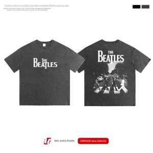 เสื้อยืดคอกลมแขนสั้นสีเทาเข้มสไตล์วินเทจสำหรับผู้ชายและผู้หญิง เสื้อเชิ้ตพื้นฐานสำหรับใส่ลำลองในชีวิตประจำวัน