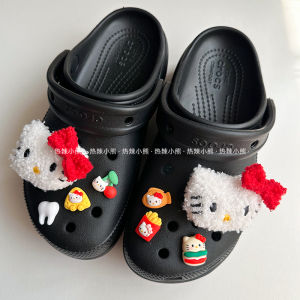 Cute KT Cat Shoe Buckle Decorative Burger French Fries Accessories Plush Cloud DIY Shoe Clip Hole Shoe Flower Red