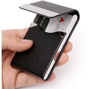 Business Card Holder PU Leather Credit Card Case Pocket Card Holders for Men Blocking Slim Name Card Box with Magnetic Closure Black