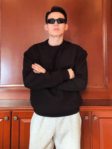 Mens Fleece Lined Hoodie Pure Cotton Long Sleeve round Neck Sweatshirt Casual Comfortable Base Layer Shirt Spring Autumn Winter