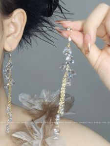 Ice Crystal Bellflower Long Elegant Womens Flower Ear Jewelry Fashionable Tassel Dangle Earrings Luxury Atmosphere