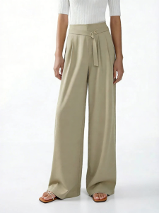 AMII | Commuter Style Asymmetric Belt Decorated Linen Trousers