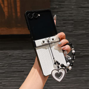 เคสโทรศัพท์หนังพร้อมสายคล้องข้อมือแบบลูกปัดสำหรับ Samsung Galaxy Z Flip 7 6 5 4 3 Flip7 FE Flip6 Flip5 Flip4 เคสแข็งกันกระแทก