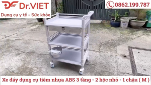 Xe đẩy dụng cụ tiêm nhựa ABS Loại 3 tầng 2 hộc nhỏ 1 chậu (M)