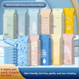 Portable Mini Pack Baby Wet Wipes Children Students Personal Cleanliness Wet Wipes 8 Pieces 8 Packs Wipes Handkerchief Paper
