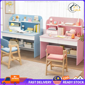 LALA 100/120CM Kid Student Study Desk With Book Shelf Computer Table Meja belajar Home Office Child Writing Desk