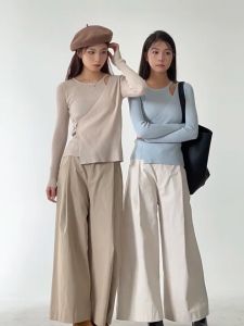 Atasan Wanita Korea Polos & Long Sleeve Atasan Kasual Leher Halter