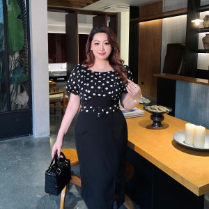 Vintage Dot Spliced Side Slit Fashionable Youth Dress