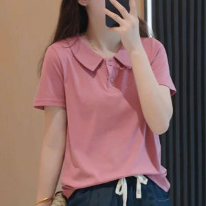 Ladies Casual Short Sleeve Polo Neck T-Shirt Summer New Style Korean Version Fashionable Versatile Slimming Top for Young Women