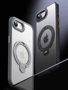 Ultra-Thin Magnetic Absorption Metal Phone Case for  16E with Rotating Stand Full Cover Protection Transparent Frosted Soft Shell