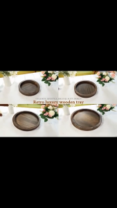 MLADEN Wooden Serving Tray Round Wood Butler Tray Vintage Centerpiece Candle Holder Tray Decor Countertop Ottoman Tray