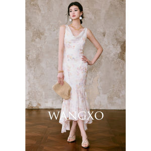 WANGXO | High-Count Chiffon Floral-Cut Sleeveless Fishtail Evening Dress