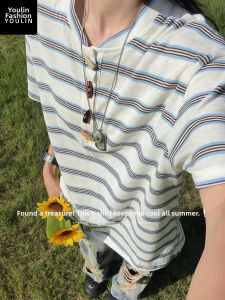 YOULIN | Stylish Vintage Stripe Short Sleeve T-Shirt