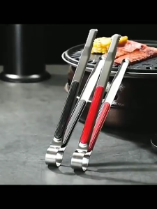 25CM Long Handle Barbecue Tongs Stainless Steel Grill Clip Non-Stick BBQ Meat Salad Toast Bread Tongs Camping Picnic Tools