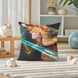Bandai | Demon Slayer Love Breathing Art Anime Plush Pillow Cover Soft Short Plush Cushion Cover For Sofa Bedroom Home Decor Gift