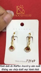Khuyên Tai Thả Nạm Đá Đỏ Nhỏ Hình Trái Tim T2169