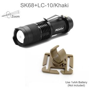 Alonefire | LC-10+SK68 Zoom Flashlight Swivel U Ring Work Backpack Lamp Outdoor Hiking Climb Pack Light Holder Torch Pipe Shoulder Tape Clip