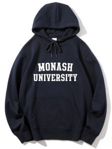 Monash University School Uniform Fleece Lined Hoodie Youth Casual Wear Red Wine Color Sweatshirt Cotton Polyester Blend