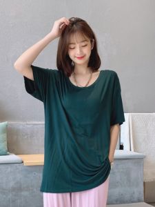 Modal Lycra Mega ขนาดฤดูร้อนครึ่งแขนเสื้อยืดผู้หญิงหลวม Fit สวมใส่รอบคอแขนสั้นหญิง Top