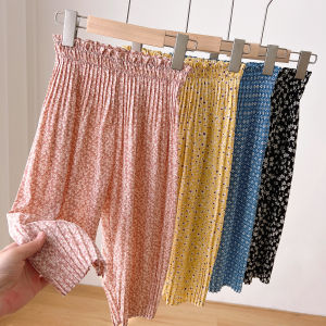 Quần Dài Chiffon Họa Tiết Hoa Mùa Hè Cho Bé Gái Quần Dài Xếp Ly Quần Dài Thường Ngày Cho Trẻ Em Quần Dài Mùa Hè