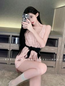 TiTi Beauty Princess Style Knitted V-Neck Dress Heavy Embroidery Hollow out Design Sweater Vest Skirt for plus Size Women