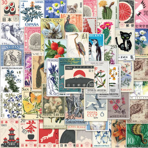 50-100pcs Retro Stamp Art Stickers Vintage Aesthetic Cartoon Decals For Laptop Luggage Skateboard Phone Sticker
