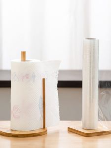 For Home Kitchen Bamboo Tissue Holder Tissue Plastic Wrap Storage Rack Creative Vertical Sanitary Roll Paper Handy Gadget Bean Bag