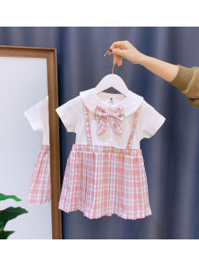 Pure Cotton Summer Dress for Girls Baby Jk School Uniform Style Short Sleeve Gingham Patterned A-Line Skirt Birthday Outfit