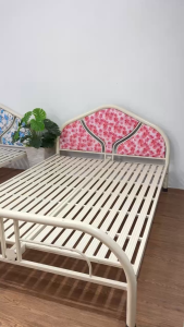 giường sắt tròn 49 màu kem sơn tĩnh điện bền đẹp đầu nệm bọc simili - lắp ráp nhanh giá xưởng