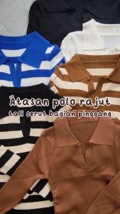 Atasan Rajut Polo Wanita Lengan Panjang Serut