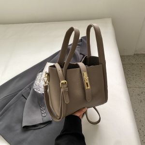Fashionable Bucket Handbag Womens Shoulder Bag Commuting Work Bag Autumn Winter Soft PU Leather Magnetic Buckle Closure
