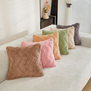 Topstar Tufted Fluffy Throw Pillow Case 16X16 inch Solid Color Sofa Cushion Cover Stripe Design Home Decoration