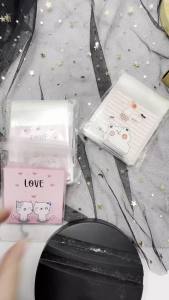 100pcs Cartoon Cookie Candy Plastic Bags Cat Self-Adhesive Bag For Wedding Birthday Party Gift Bag Biscuit Baking Packaging Bag