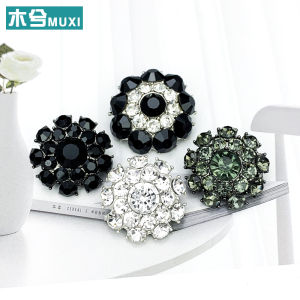 High-Grade Rhinestone Button Classic Style Coat Shirt Skirt and Top Metal Diamond Hand Sewing Button Black Decorative Buckle