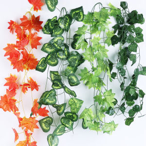 Green Silk Artificial Hanging Vines Leaf Plants - Fake Hanging Vine Plant - Plastic Simulation Wall Climbing Vines - Artificial Plants