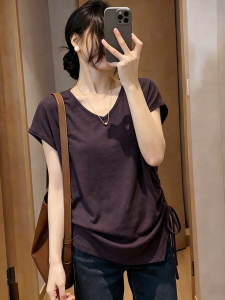 Áo Thun Blouse Cổ V Màu Tím Giảm Cân