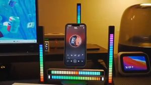 MONQIQI Lampu LED RGB Bar Strip Spectrum Audio Indicator Music Sound Control Lamp Music Atmosphere Light (Black (32 lampu))