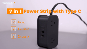 TESSAN Flat Plug Power Strip Extension Cord With USB Charger 3 USB Ports and 2 Outlet