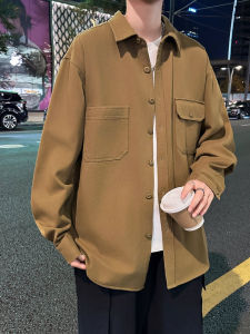 Brown Shirt Coat Men Spring and Autumn New Arrival Fashion Brand Trend Loose Pu Shuaigao Street Lapel Long Sleeves Top Clothes